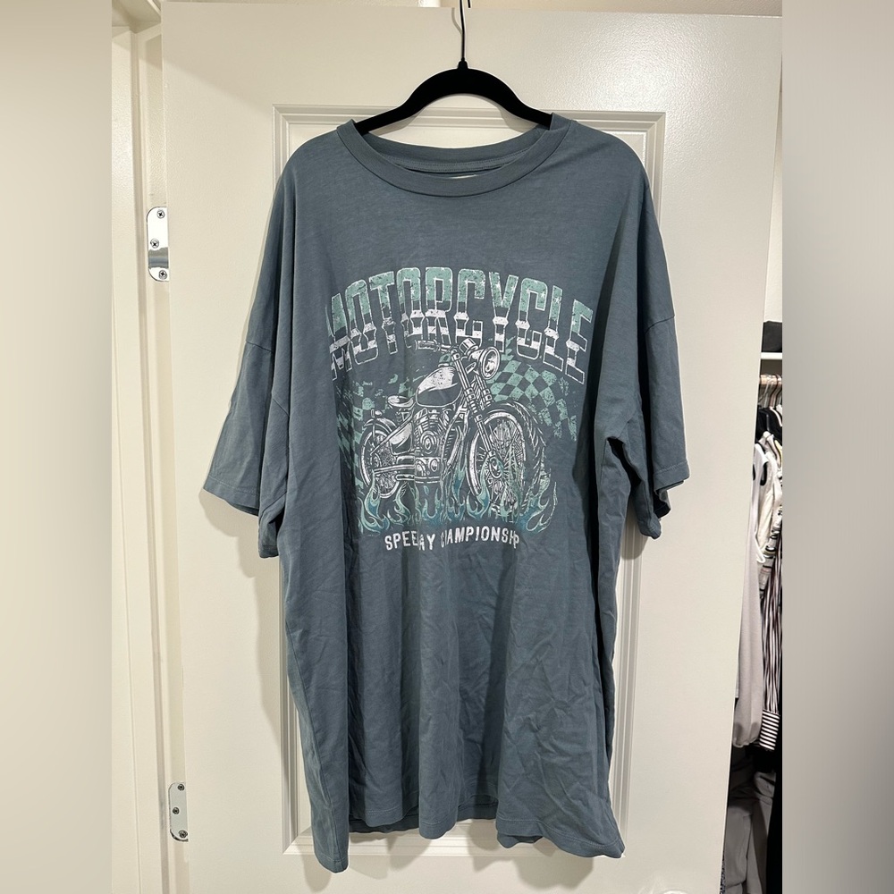 Women's Motorcycle Graphic Tee Dress - Slate Blue